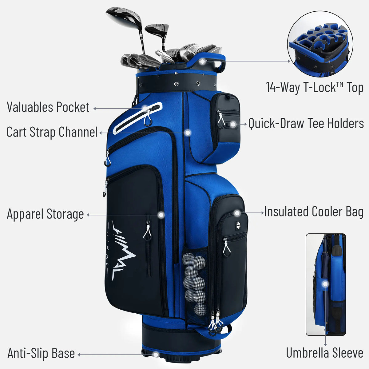 14-Way Golf Cart Bag with Rain Cover