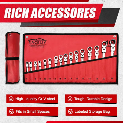 16-Piece Flex-Head Ratcheting Wrench Set | Metric 6-24mm