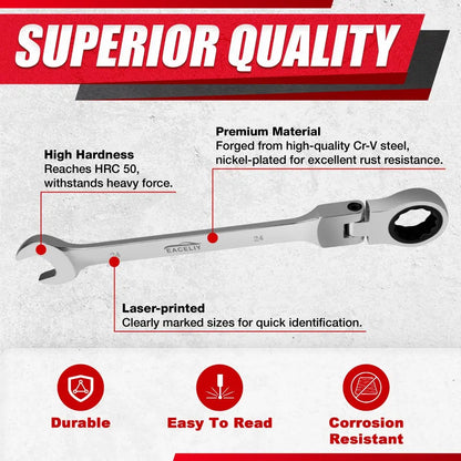16-Piece Flex-Head Ratcheting Wrench Set | Metric 6-24mm